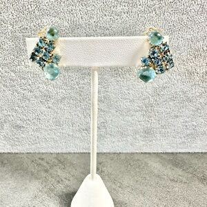 Vintage Claudette Blue Rhinestone Silver Tone Clip On Earrings